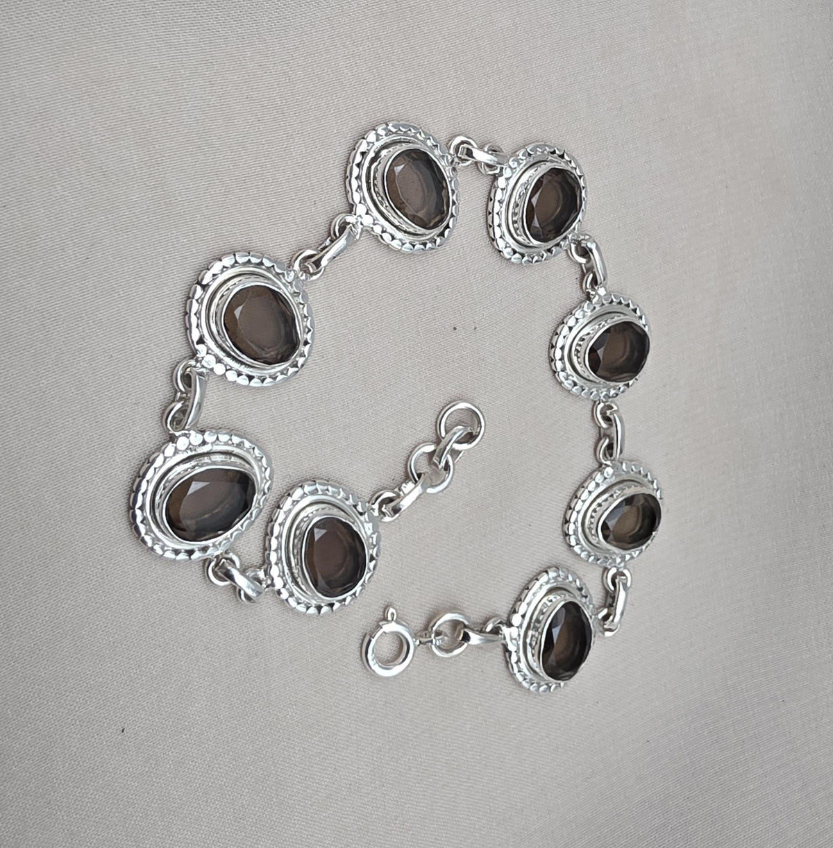 925 Sterling Silver Smoky Quartz Bracelet Natural Brown Oval Gemstone Handmade Jewelry