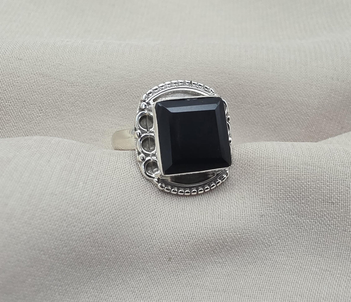 925 Sterling Silver Black Onyx Ring Natural Gemstone Square Cut Handmade Jewelry