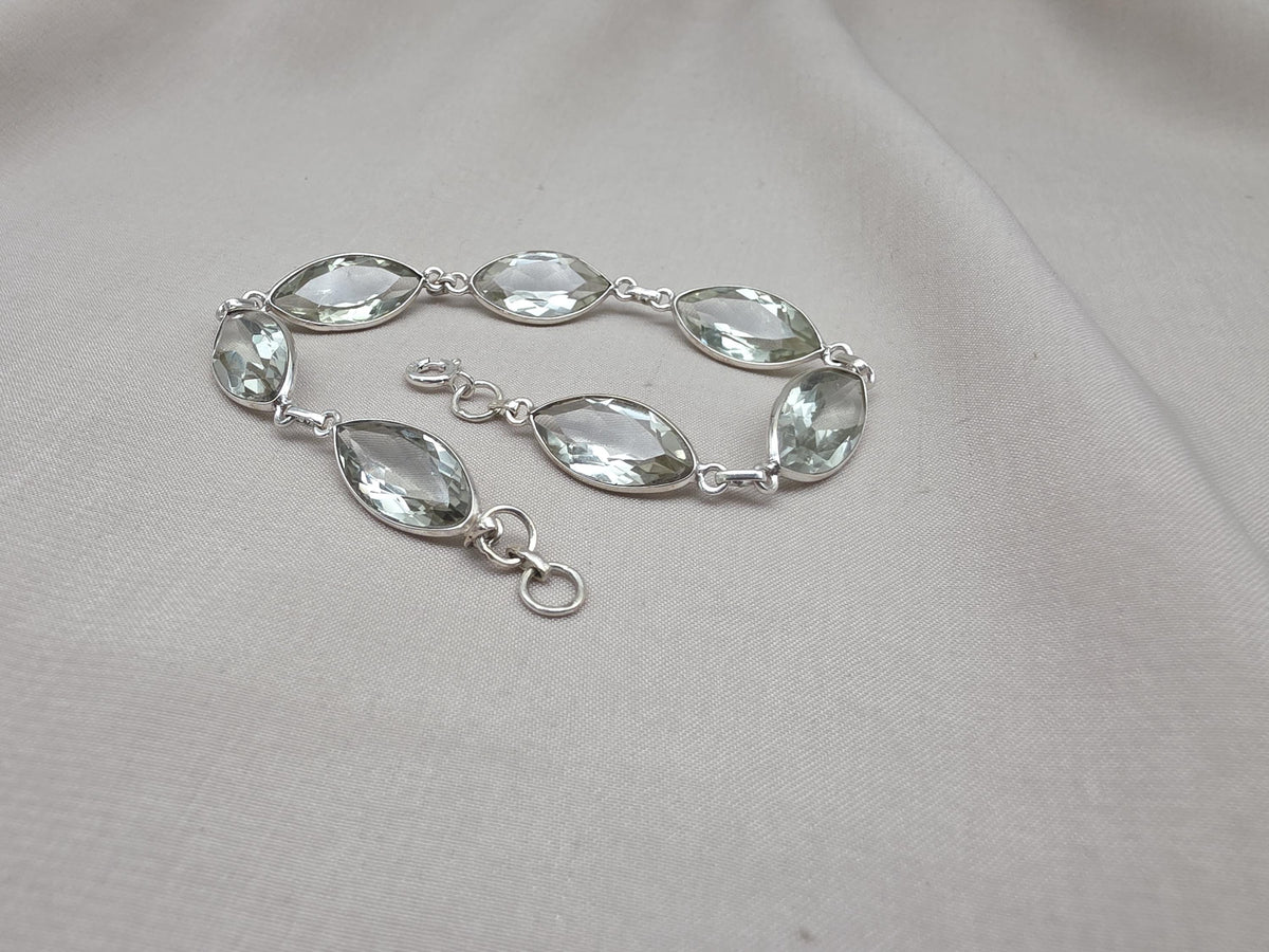 925 Sterling Silver Green Amethyst Bracelet Marquise shape Gemstone Elegant Link Bracelet Gift