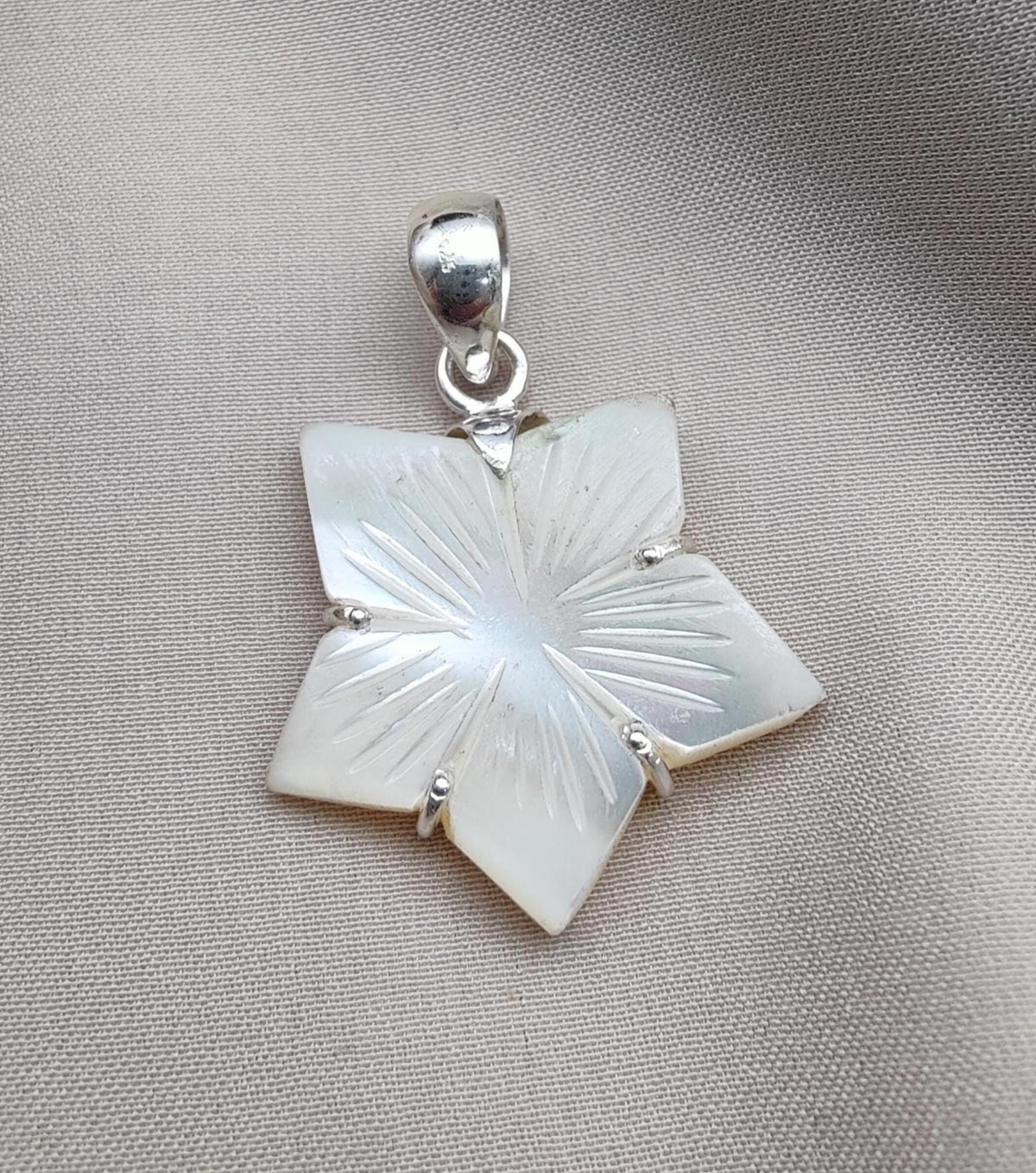 Mother of Pearl Star Pendant: 925 Sterling Silver Boho Necklace