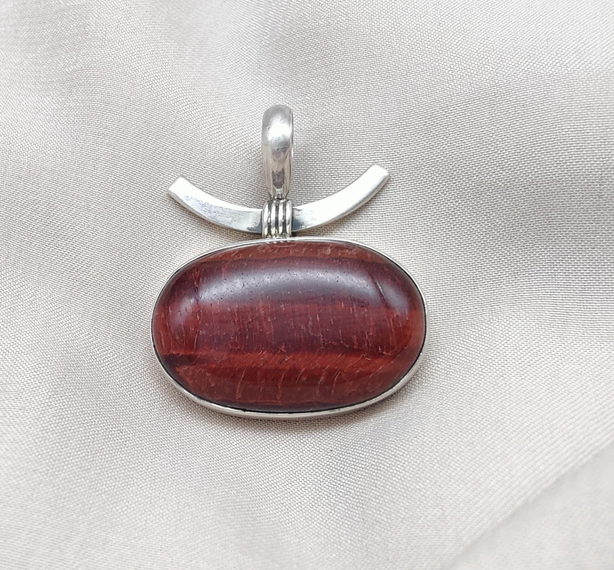 Red Tiger Eye Sterling Silver Pendant: Handmade Root Chakra Necklace