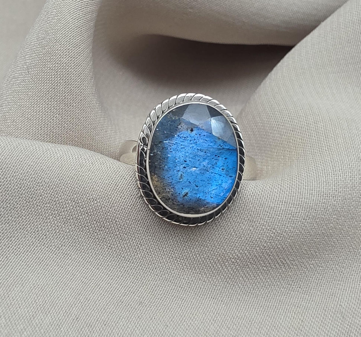 Labradorite Ring 925 Sterling Silver Blue Flash Gemstone Boho Statement Jewelry Gift For Her