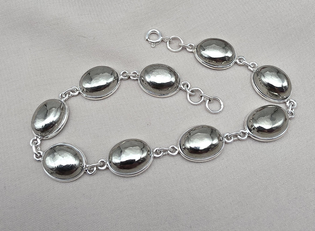 925 Sterling Silver Pyrite Bracelet Minimal Oval Link Handmade Jewelry
