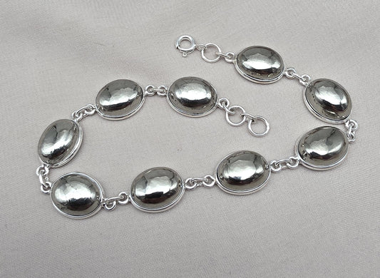 925 Sterling Silver Pyrite Bracelet Minimal Oval Link Handmade Jewelry