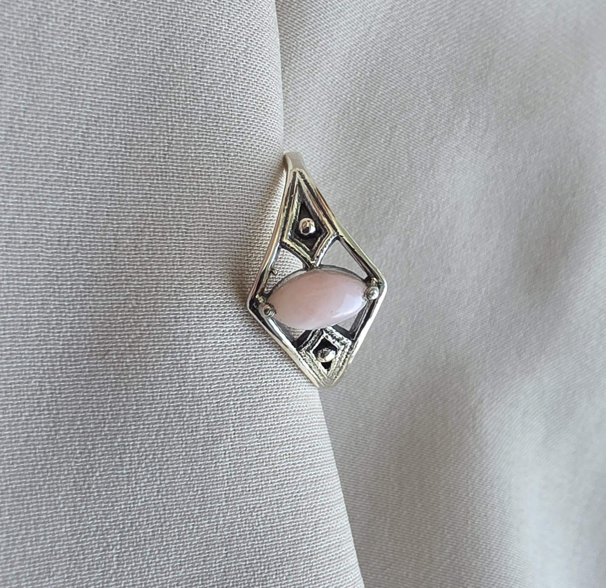 Pink Opal Ring 925 Sterling Silver Marquise Gemstone Minimal Geometric Boho Ring