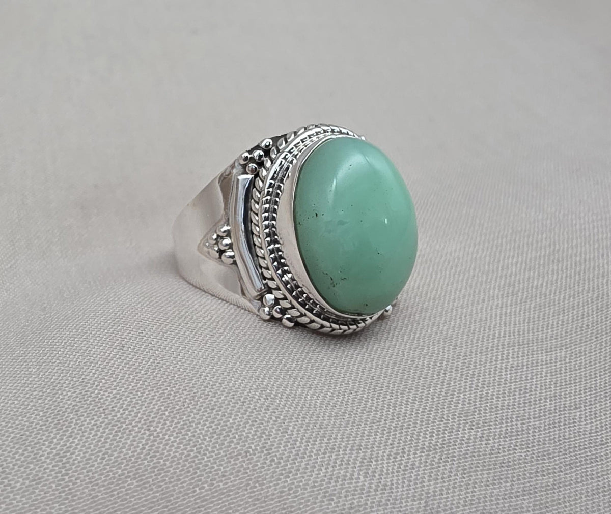 Chrysoprase Ring 925 Sterling Silver Natural Green Chrysoprase Statement Jewelry