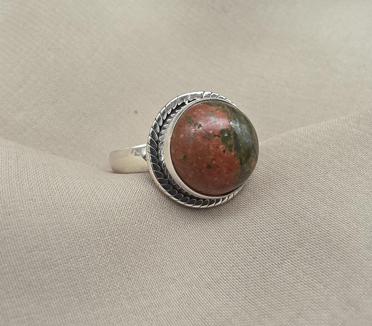 Unakite Jasper 925 Sterling Silver Ring Natural Gemstone Ring Boho Healing Crystal Jewelry