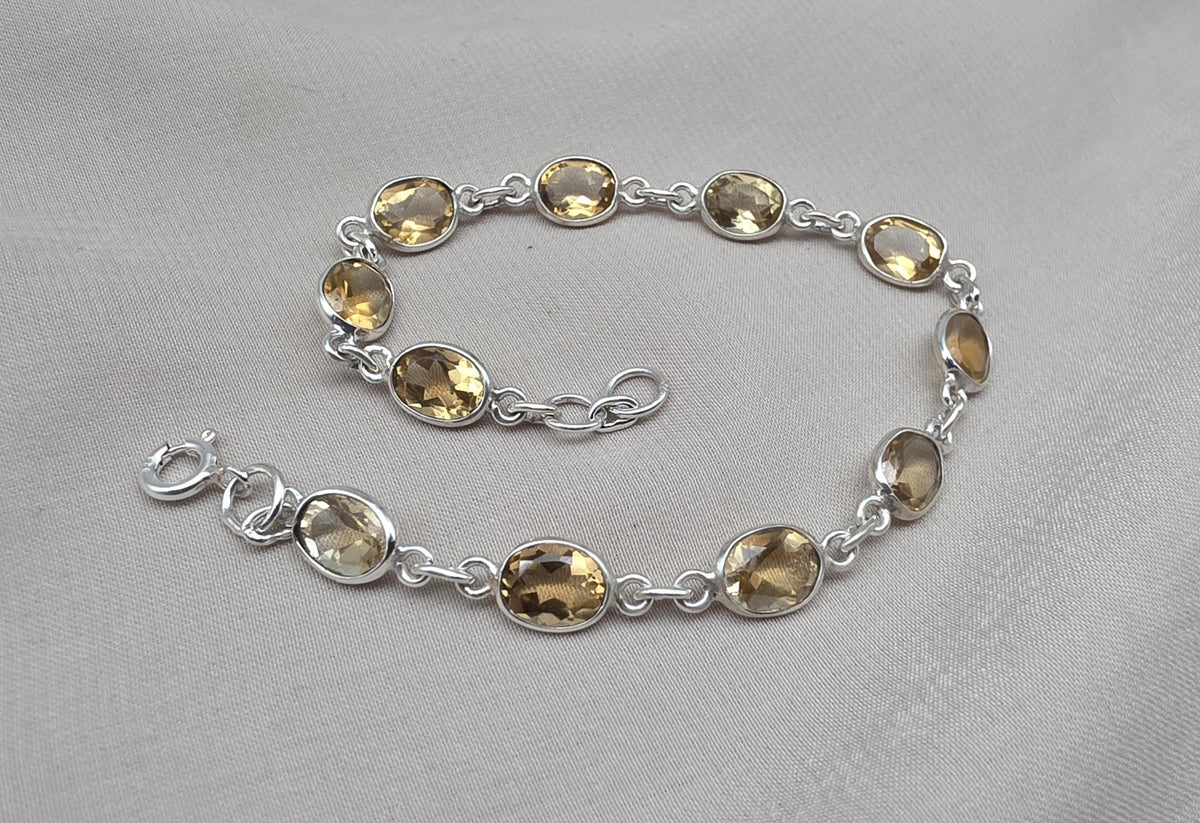 925 Sterling Silver Citrine Bracelet Yellow Gemstone Jewelry November Birthstone Gift for Her
