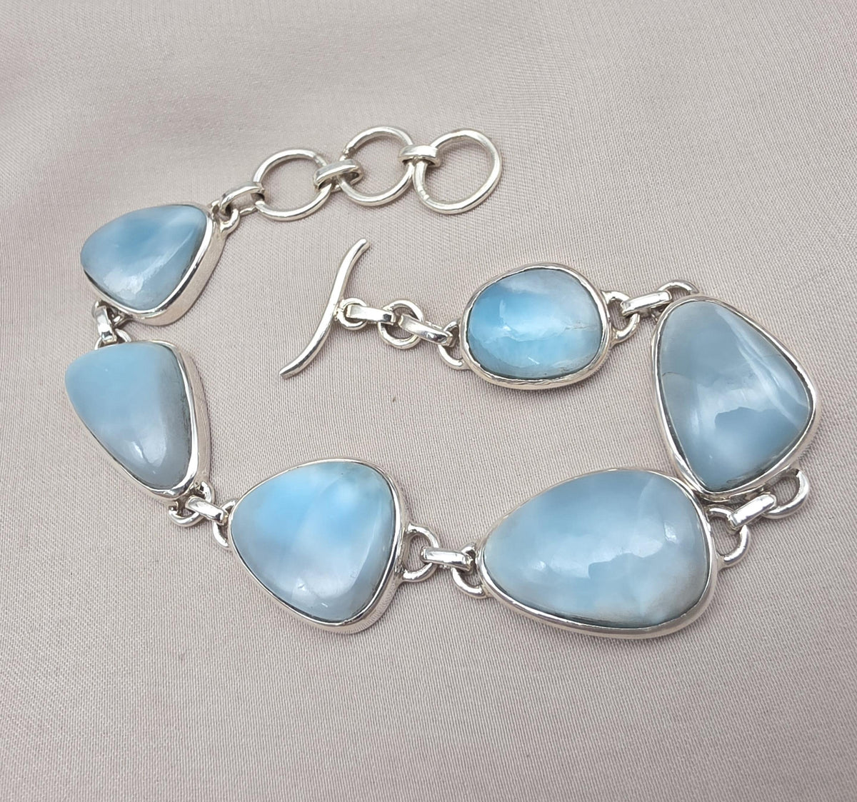 925 Sterling Silver Larimar Bracelet Blue Ocean Gemstone Statement Bracelet Gift for Her