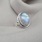 Rainbow Moonstone Ring : 925 Sterling Silver Blue Flash Crystal Ring June Birthstone Jewelry