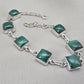 Malachite Bracelet 925 Sterling Silver Square Cabochon Link Bracelet Green Gemstone Handmade Jewelry Gift