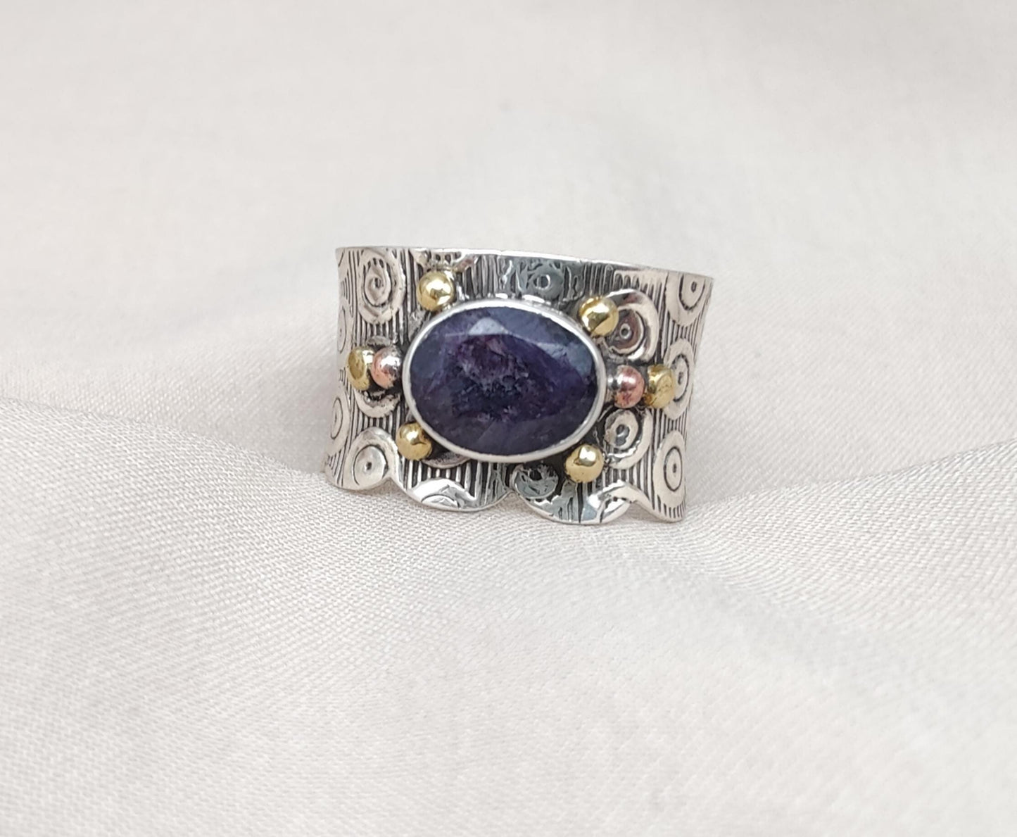 Blue Sapphire Spinner Ring 925 Sterling Silver Meditation Band, Anxiety Relief