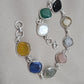 925 Sterling Silver Multi Stone Bracelet Natural Gemstone Cushion Link Jewelry