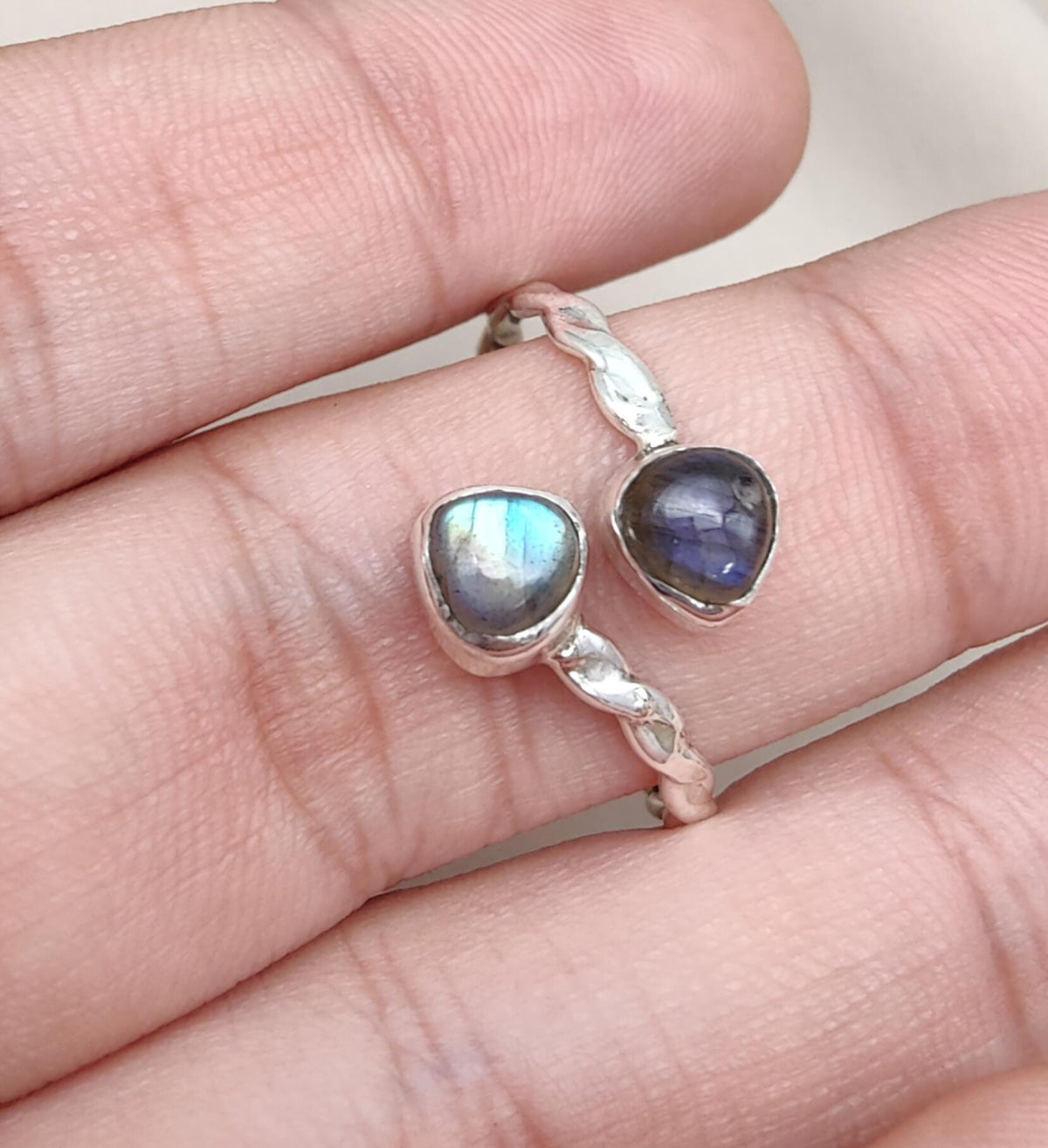 Labradorite Heart Sterling Silver Ring: Adjustable Boho Jewelry