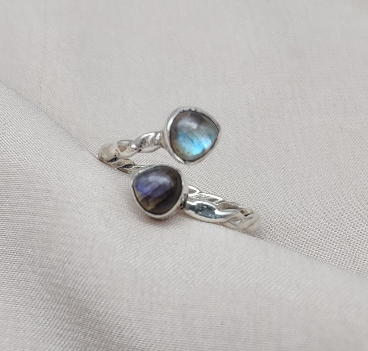 Labradorite Heart Sterling Silver Ring: Adjustable Boho Jewelry