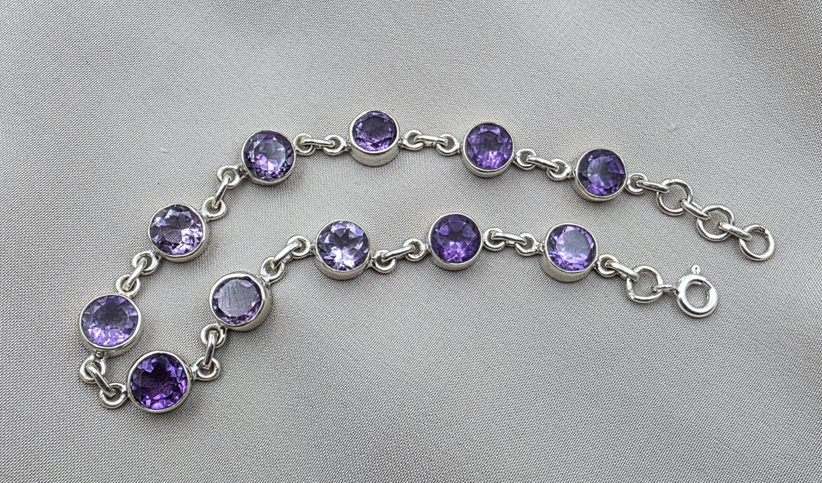 Amethyst 925 Sterling Silver Gemstone Bracelet Natural Purple Gemstone Oval Link Jewelry