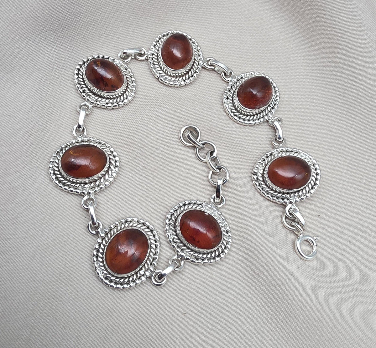 Amber 925 Sterling Silver Bracelet Oval Cabochon Adjustable Bracelet Handmade Gemstone Gift for Her