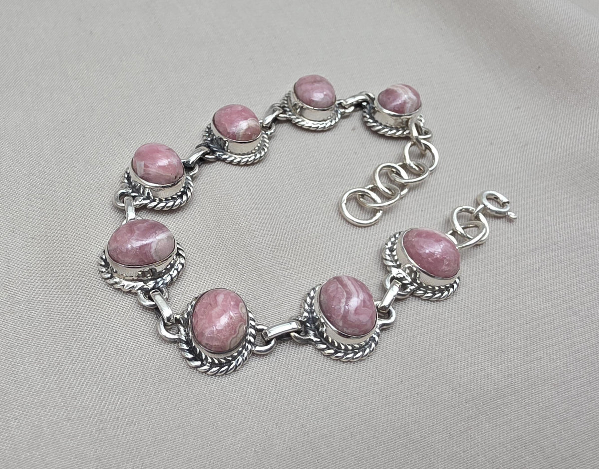 Rhodochrosite Bracelet 925 Silver Pink Gemstone Jewelry Gift for Her