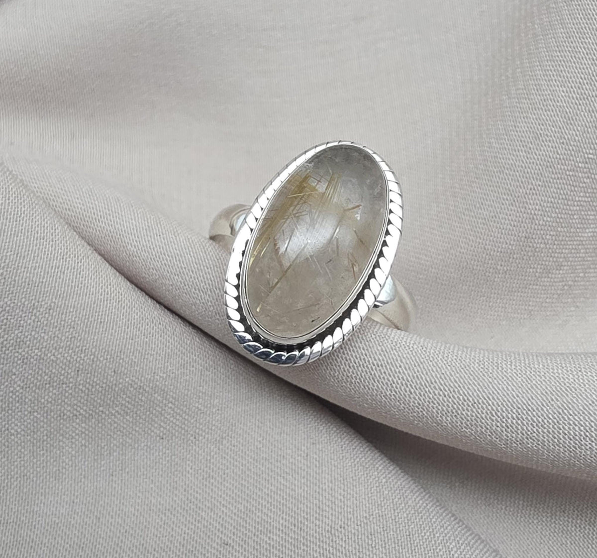 Rutilated Quartz Ring 925 Sterling Silver Oval Gemstone Ring Handmade Boho Statement Jewelry