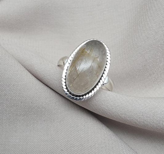 Rutilated Quartz Ring 925 Sterling Silver Oval Gemstone Ring Handmade Boho Statement Jewelry