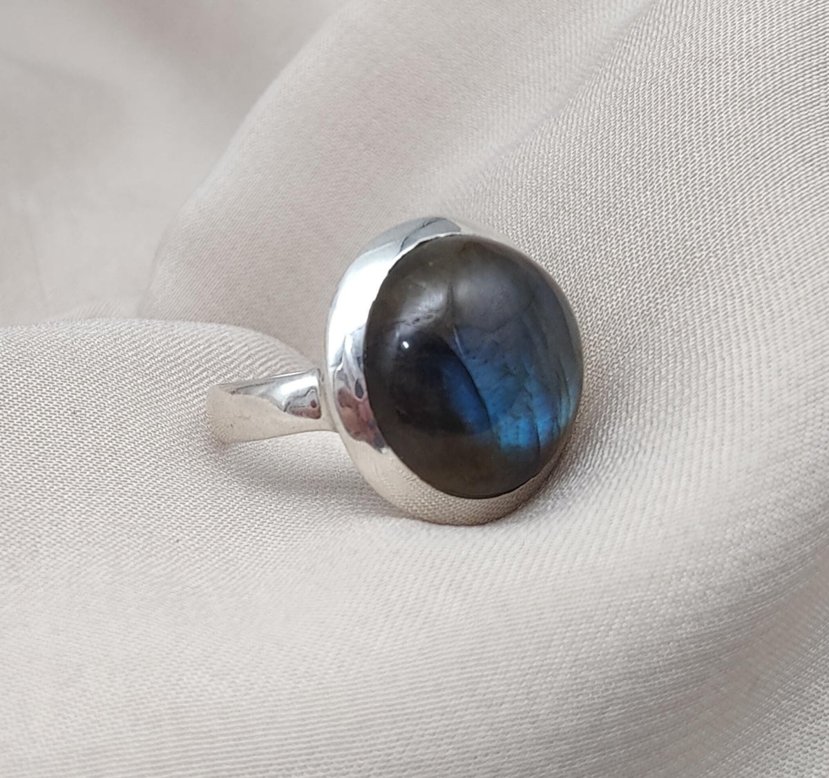 Blue Flash Labradorite Ring: 925 Sterling Silver Boho Jewelry