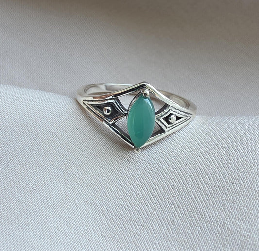 Green Onyx Ring Marquise Cut 925 Sterling Silver Boho Geometric Statement Jewelry