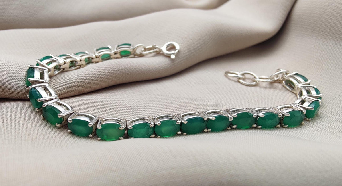 Green Onyx Tennis Bracelet: 925 Sterling Silver Gemstone Jewelry