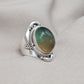 Fluorite Sterling Silver Ring: Green-Gold Crystal, Boho Healing Jewelry