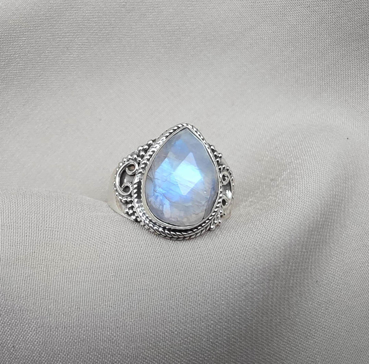 Rainbow Moonstone Ring 925 Sterling Silver Pear Shape Statement Ring June Birthstone Jewelry