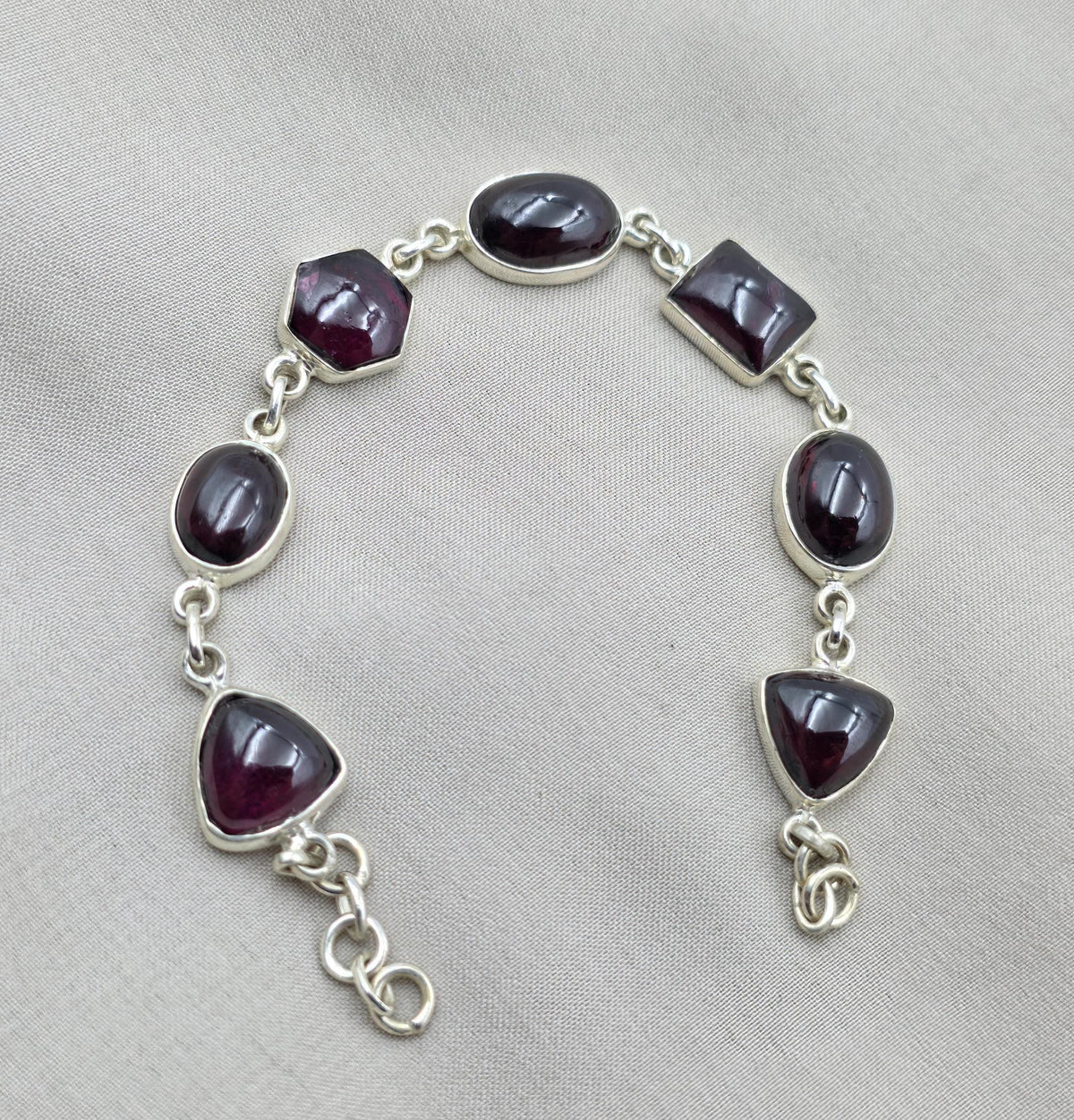 925 Sterling Silver Garnet Link Bracelet Natural Gemstone Handmade Artisan Jewelry Gift for Her
