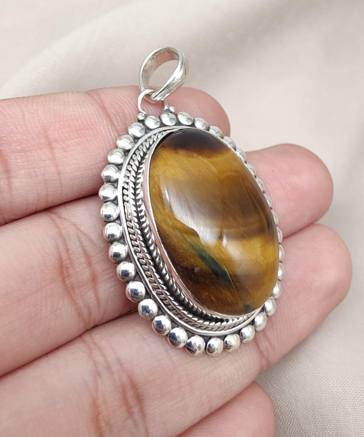 Tiger Eye Pendant | Handmade 925 Sterling Silver Necklace, Healing Stone