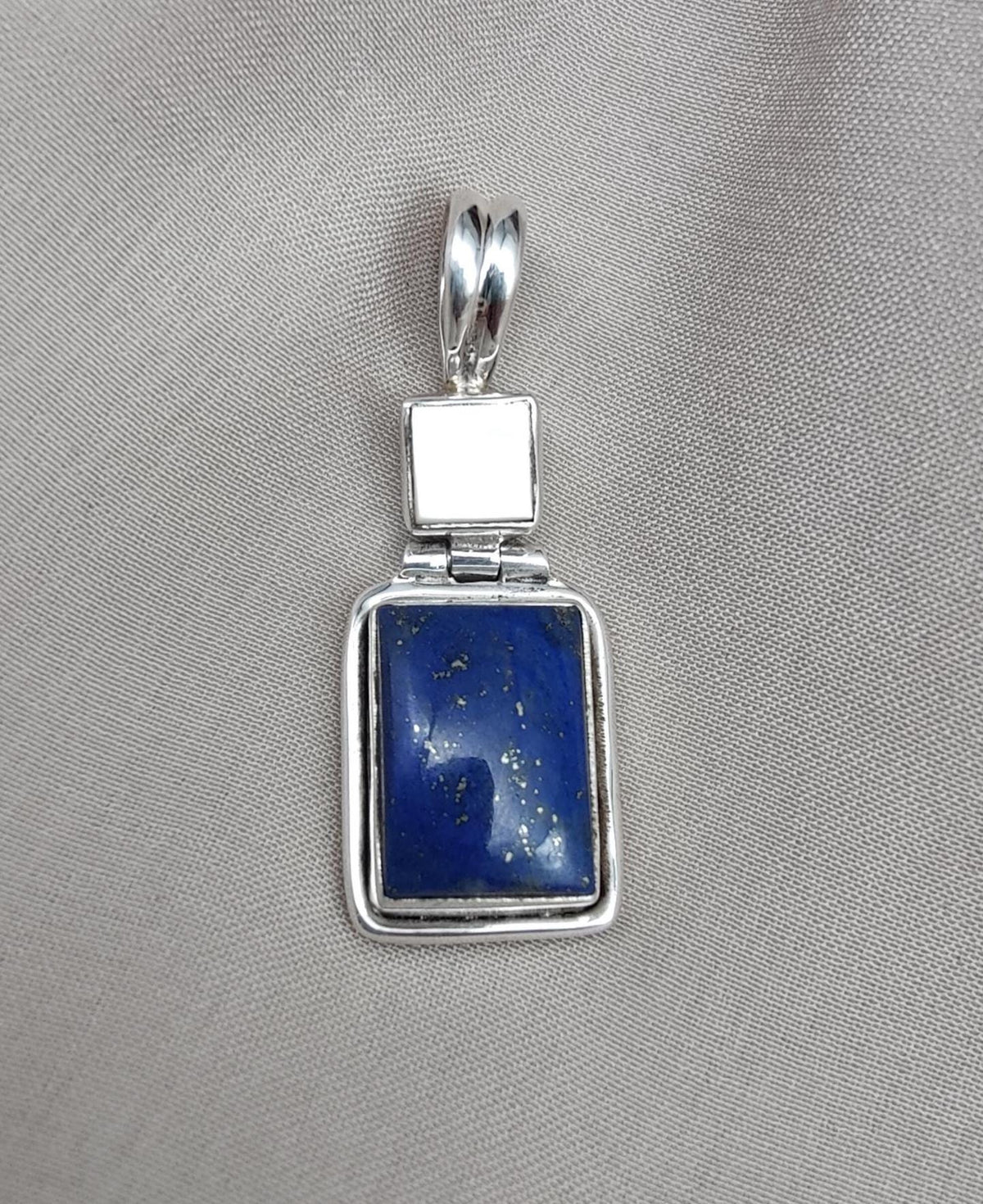 Lapis Lazuli & Mother of Pearl Pendant: 925 Sterling Silver Boho Necklace