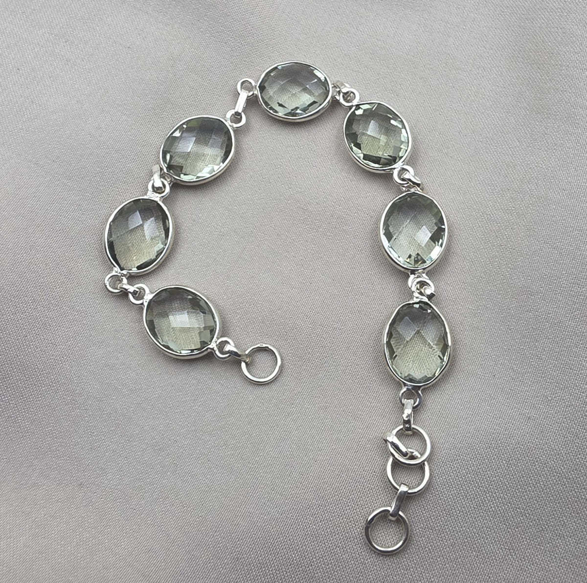 Green Amethyst 925 Sterling Silver Gemstone Vintage Bracelet Boho Jewelry