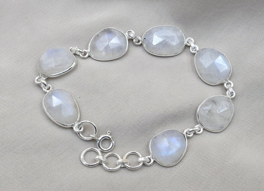 Rainbow Moonstone 925 Sterling Silver Bracelet Natural Handmade