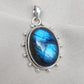Blue Flash Labradorite 925 Sterling Silver Pendant Boho Necklace