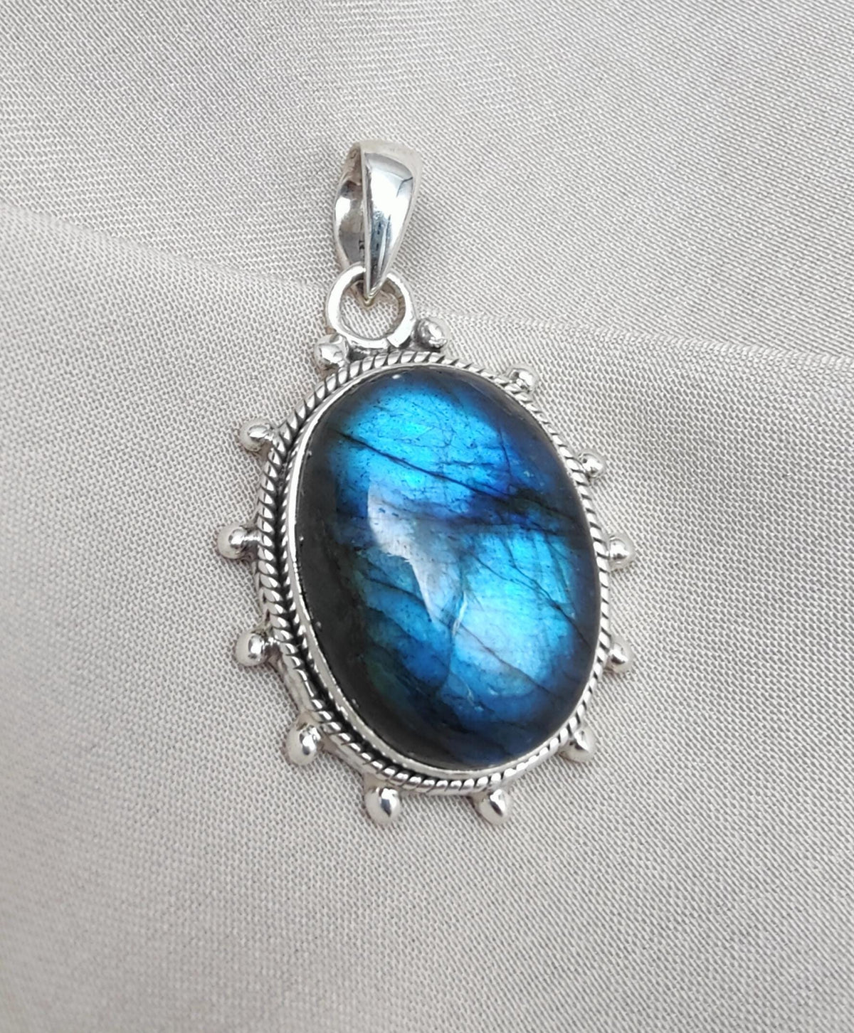 Blue Flash Labradorite 925 Sterling Silver Pendant Boho Necklace