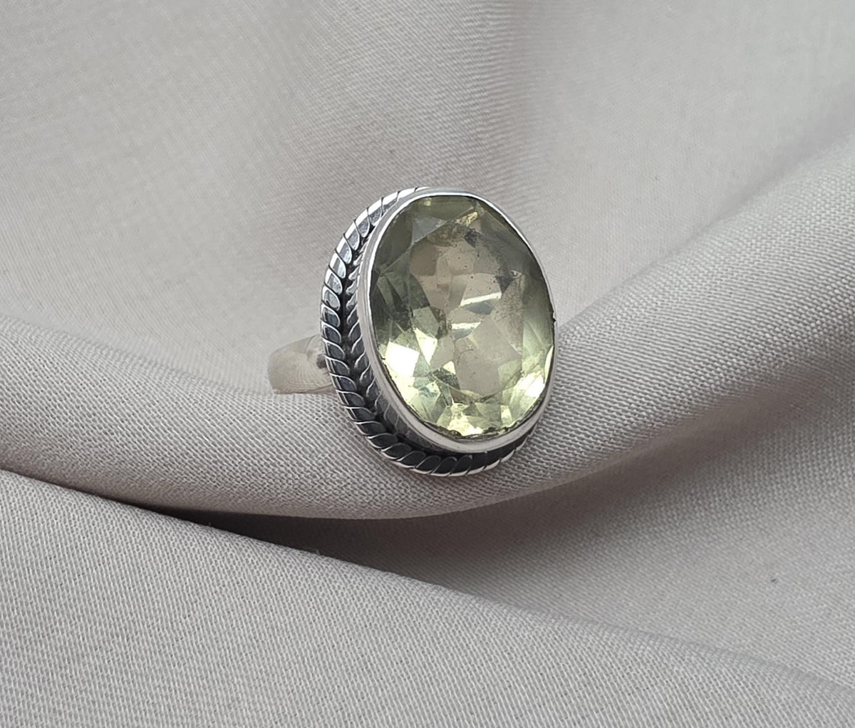Lemon Quartz Ring : 925 Sterling Silver Oval Cut Gemstone Ring Vintage Statement Jewelry