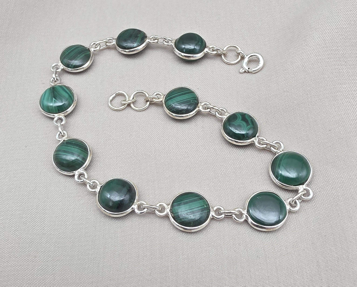 Natural Malachite Bracelet 925 Silver Green Stone Bracelet Protection Healing Jewelry