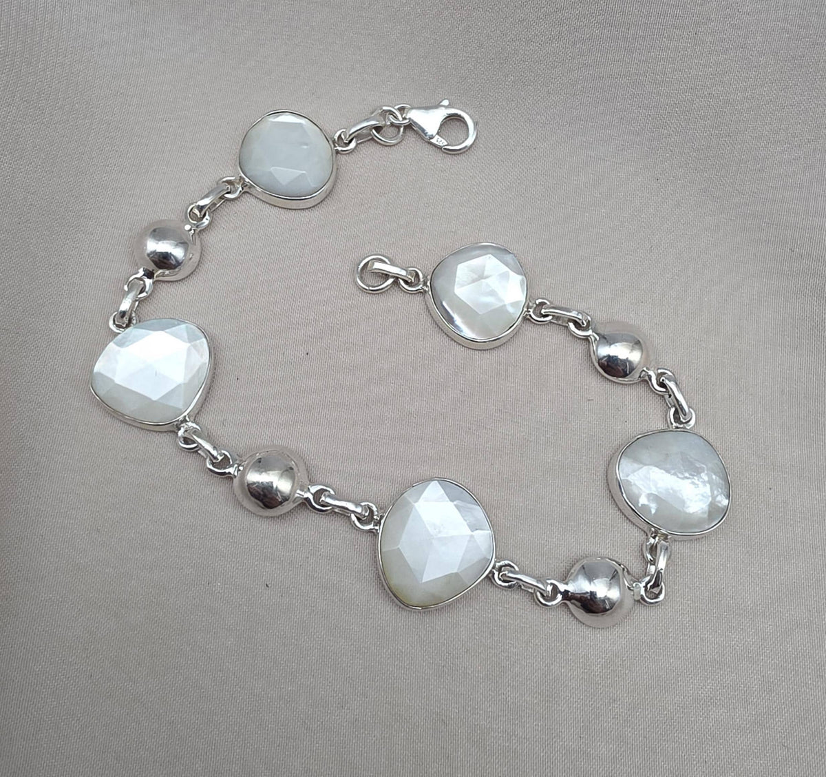 Mother of Pearl 925 Sterling Silver Bracelet Natural Shell Handmade