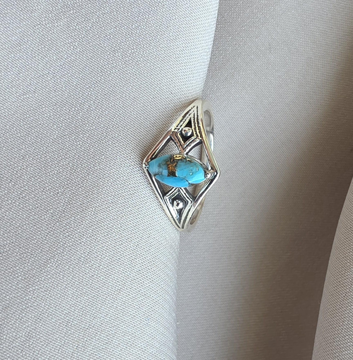 Blue Copper Turquoise Marquise Ring 925 Sterling Silver Statement Ring December Birthstone Gift
