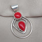 Red Coral Pendant: Two-Stone 925 Sterling Silver Boho Necklace