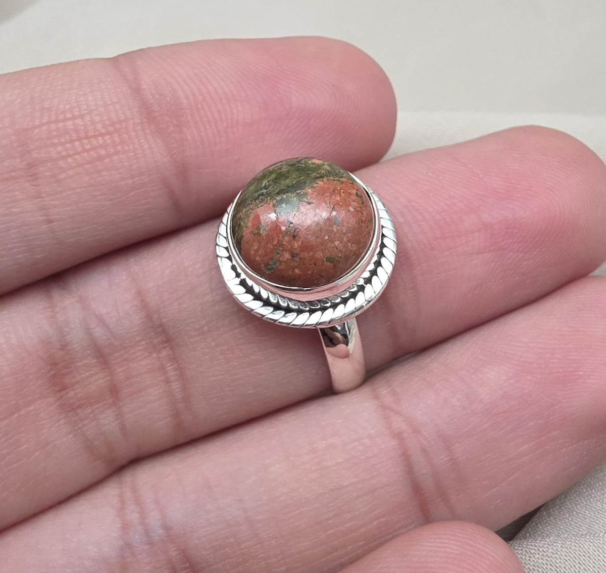 Unakite Jasper 925 Sterling Silver Ring Natural Gemstone Ring Boho Healing Crystal Jewelry