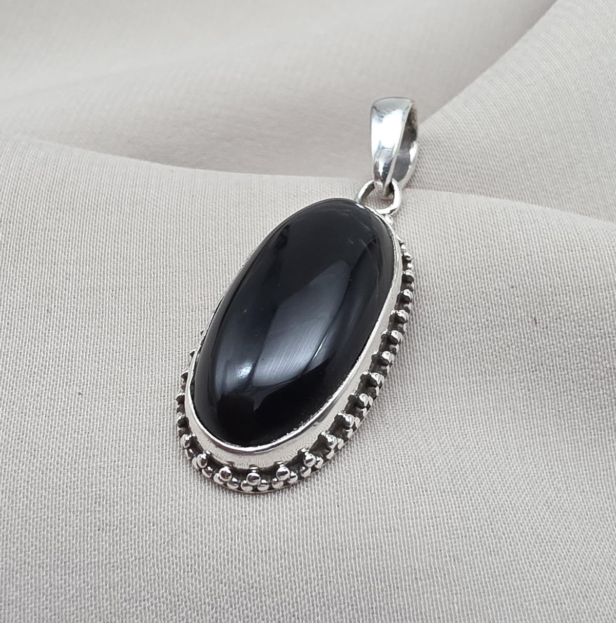 Black Onyx Pendant: 925 Sterling Silver Oval Gemstone Necklace Protection Jewelry Healing Crystal Gift