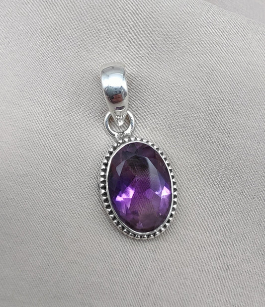 925 Sterling Silver Oval Amethyst Pendant: Healing Crystal Jewelry