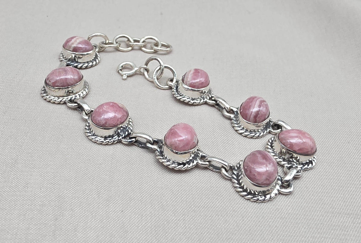 Rhodochrosite Bracelet 925 Silver Pink Gemstone Jewelry Gift for Her