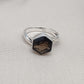 Smoky Quartz Hexagon Ring: 925 Sterling Silver Twisted Band