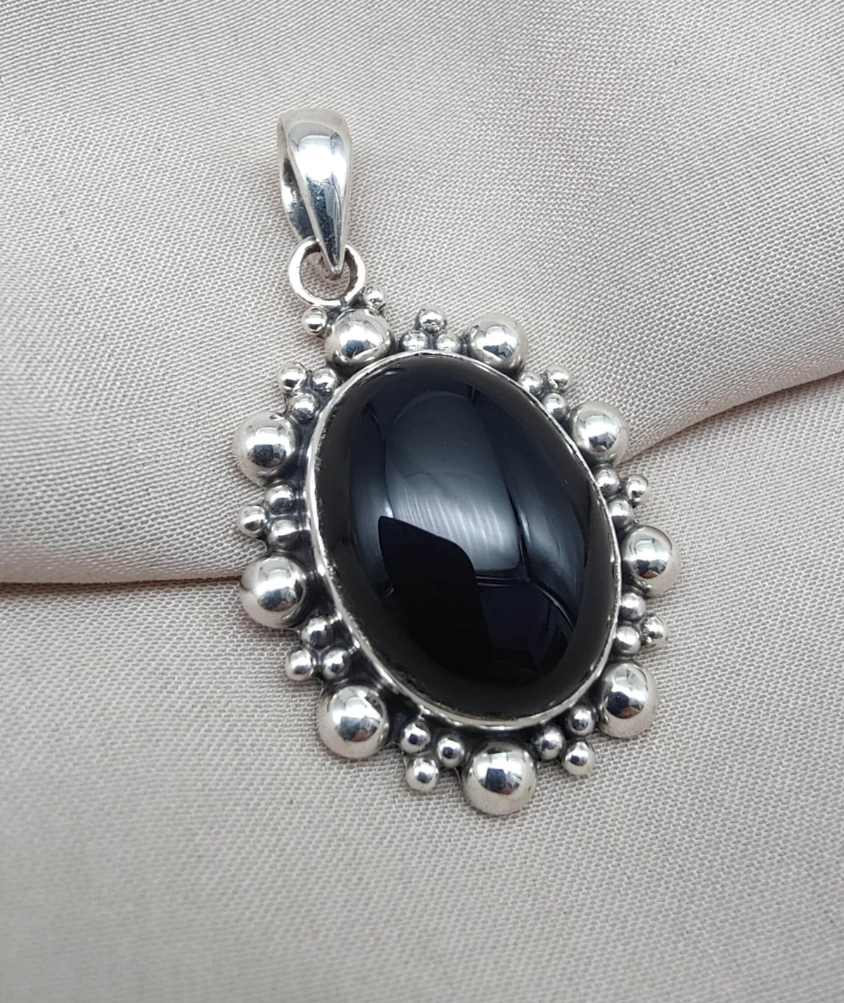 Handmade Black Onyx Sterling Silver Pendant: Protection Amulet