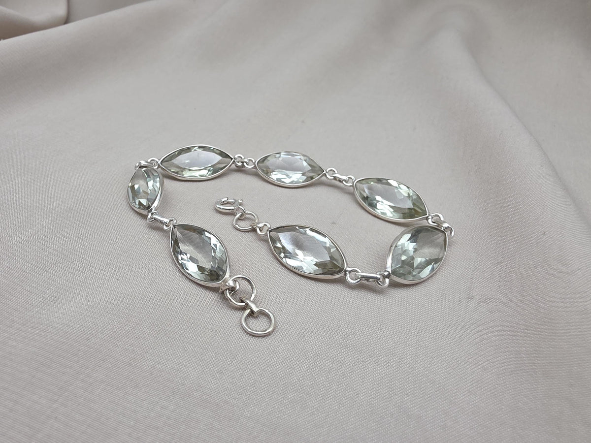 925 Sterling Silver Green Amethyst Bracelet Marquise shape Gemstone Elegant Link Bracelet Gift