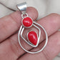 Red Coral Pendant: Two-Stone 925 Sterling Silver Boho Necklace