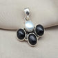 Black Onyx & Mother of Pearl 925 Sterling Silver Pendant: Handmade Boho Necklace